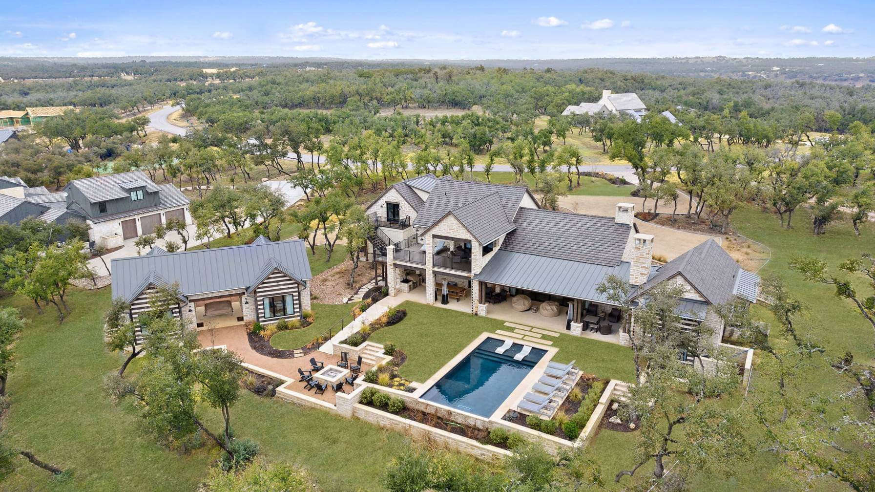 Birds eye view of a newly built home in Fredericksburg, Texas
