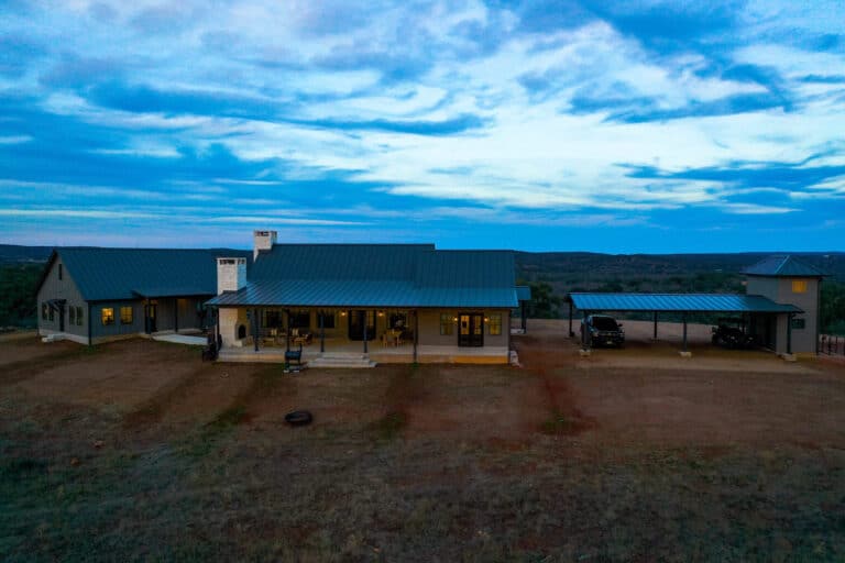 Newly built home in Texas at dusk
